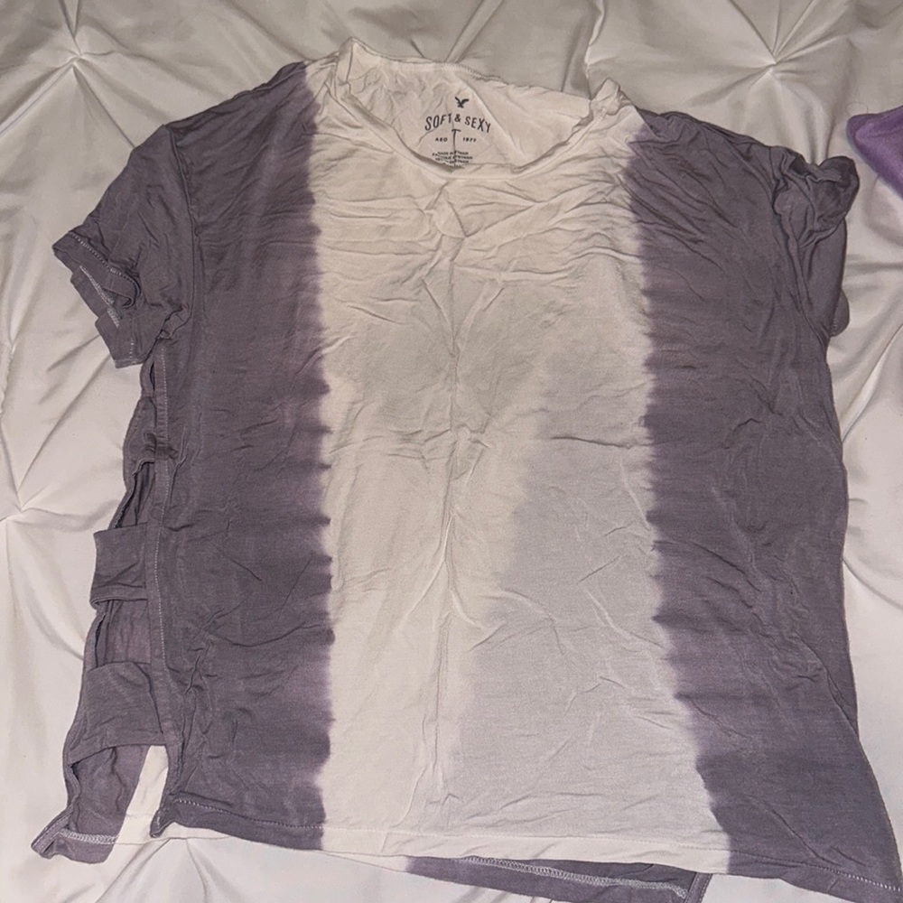 American Eagle Grey and white tie dye short sleeve top with side cut outs